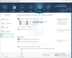 Scheduled scan menu