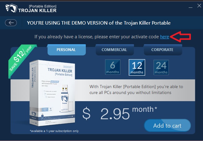 How to activate subscription in Trojan Killer?