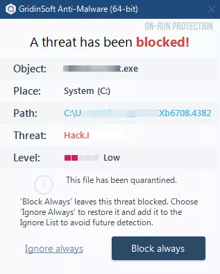 On-Run Protection Blocked Threats